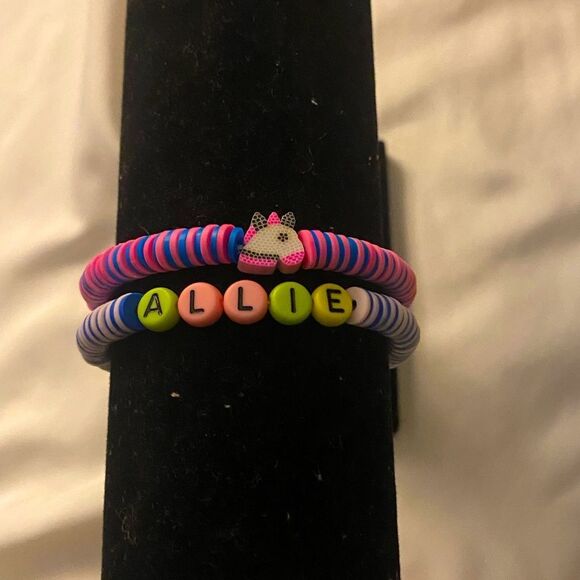 Handmade Customized Heishi Polymer name Bead Pearl Stretchy Bracelet - Picture 1 of 8